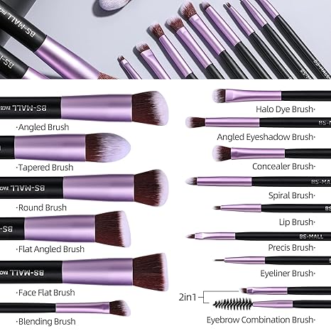 BS-MALL 14-Piece Makeup Brush Set – Premium Synthetic Kabuki Brush Set for Foundation, Eyeshadow, Eyebrow, and Contour | Professional Cosmetic Brush Kit with Case