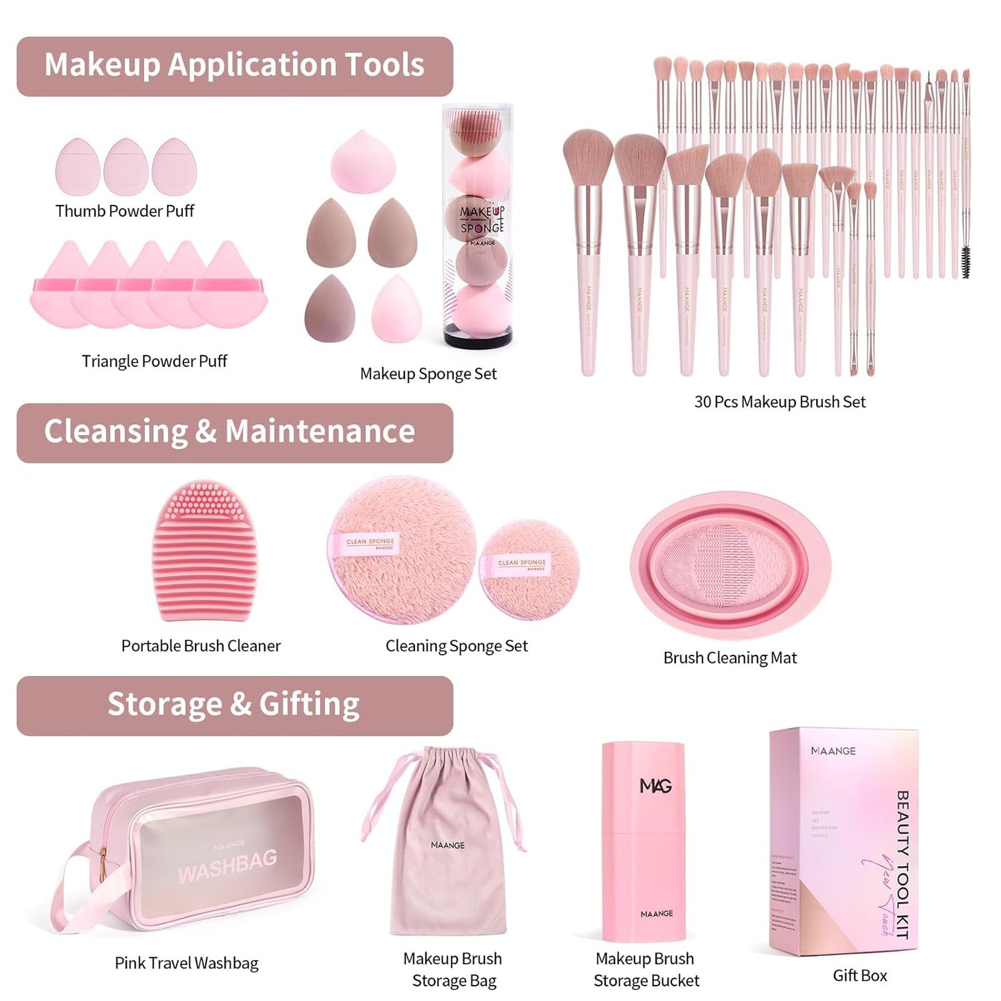 MAANGE Professional Synthetic Foundation & Concealer Blending Brush Set