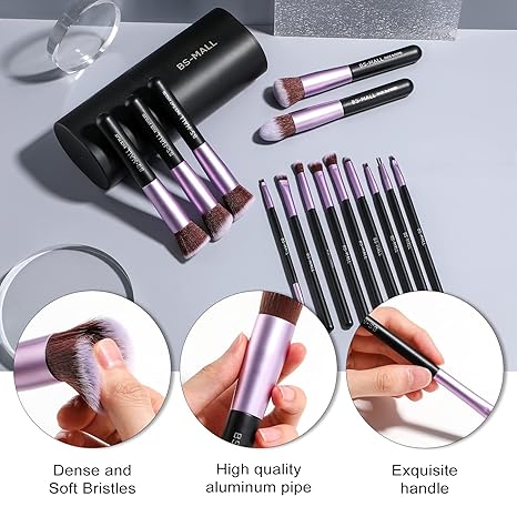 BS-MALL 14-Piece Makeup Brush Set – Premium Synthetic Kabuki Brush Set for Foundation, Eyeshadow, Eyebrow, and Contour | Professional Cosmetic Brush Kit with Case