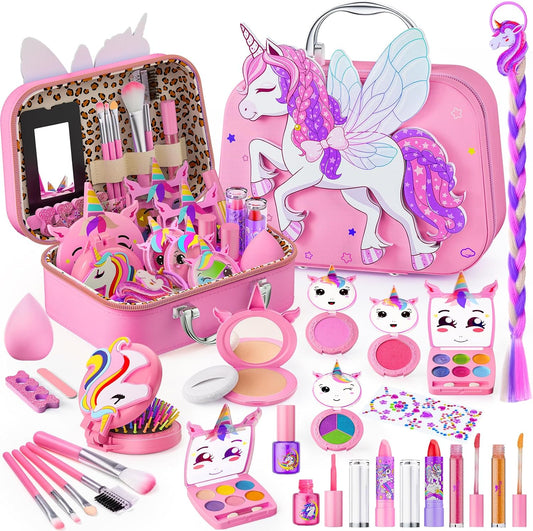 Kids Makeup Kit for Girls – Pink Flying Horse Makeup Set with Storage Case, Pretend Play Cosmetic Set for Ages 3-12 | Includes Eyeshadow, Blush, Lipstick, Brushes – Perfect Christmas & Birthday Gift  Product Description: