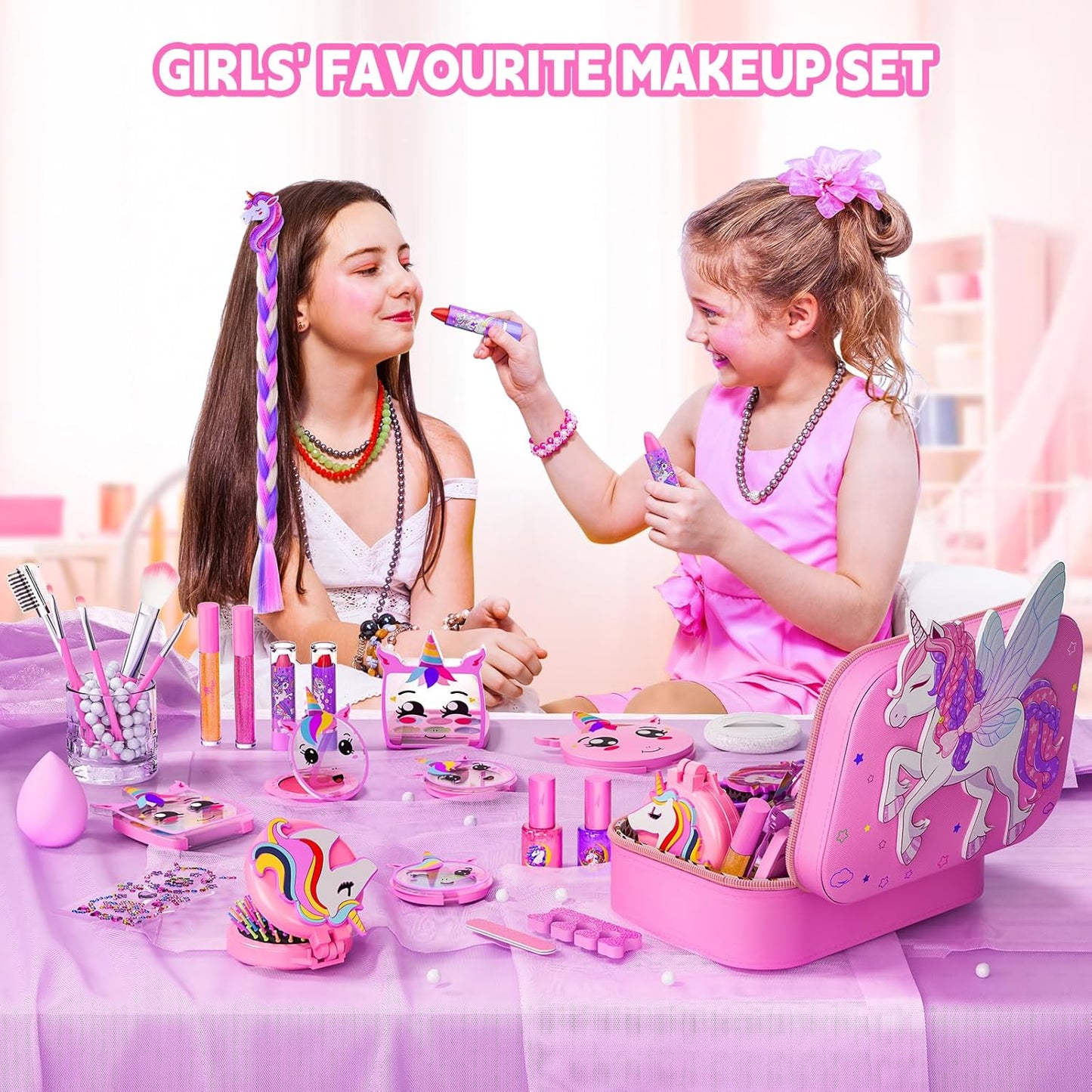 Kids Makeup Kit for Girls – Pink Flying Horse Makeup Set with Storage Case, Pretend Play Cosmetic Set for Ages 3-12 | Includes Eyeshadow, Blush, Lipstick, Brushes – Perfect Christmas & Birthday Gift  Product Description:
