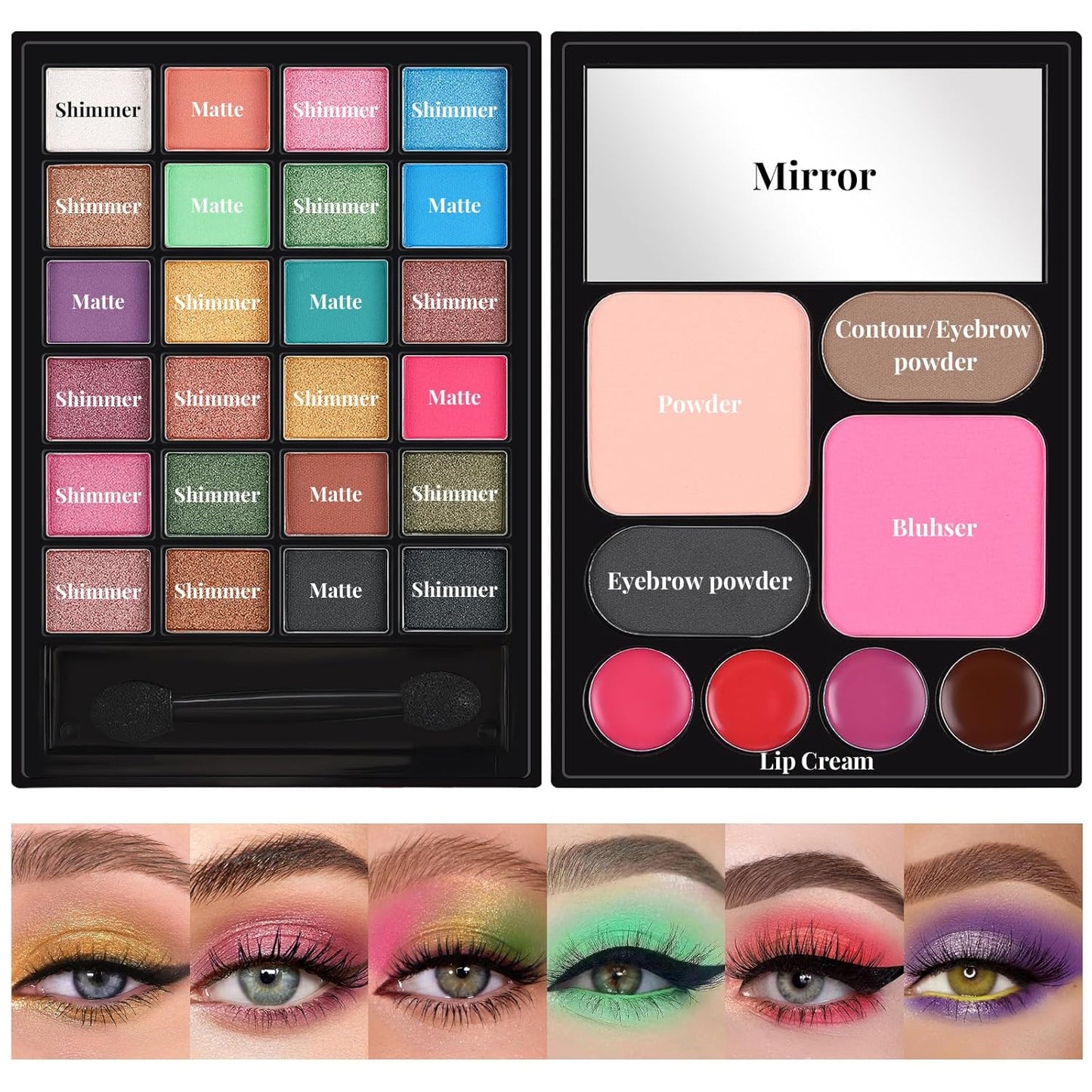 All-in-One Makeup Kit for Women – Full Kit with 24 Eye Shadows, 4 Lipsticks, 1 Blusher, 1 Powder, 2 Eyebrow Powders, 1 Mirror & 1 Double-Ended Brush | Perfect Makeup Set for Teen Girls, Beginners, and Professionals | Giftable Makeup Kit