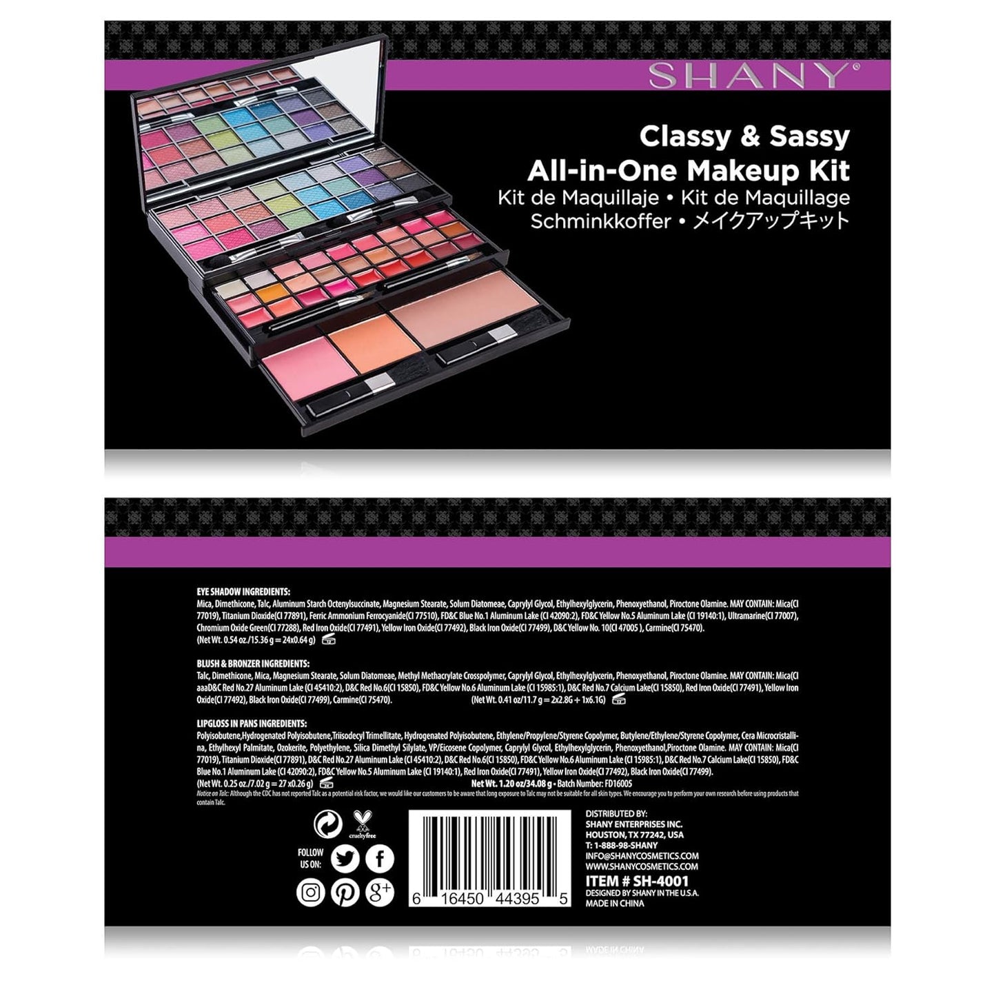 SHANY Classy & Sassy All-in-One Makeup Kit – 24 Eye Shadows, 18 Lipsticks & Lip Glosses, 2 Blushes, 1 Bronzer | Premium Makeup Set with Mirror & Applicators – Giftable, Travel-Friendly Packaging