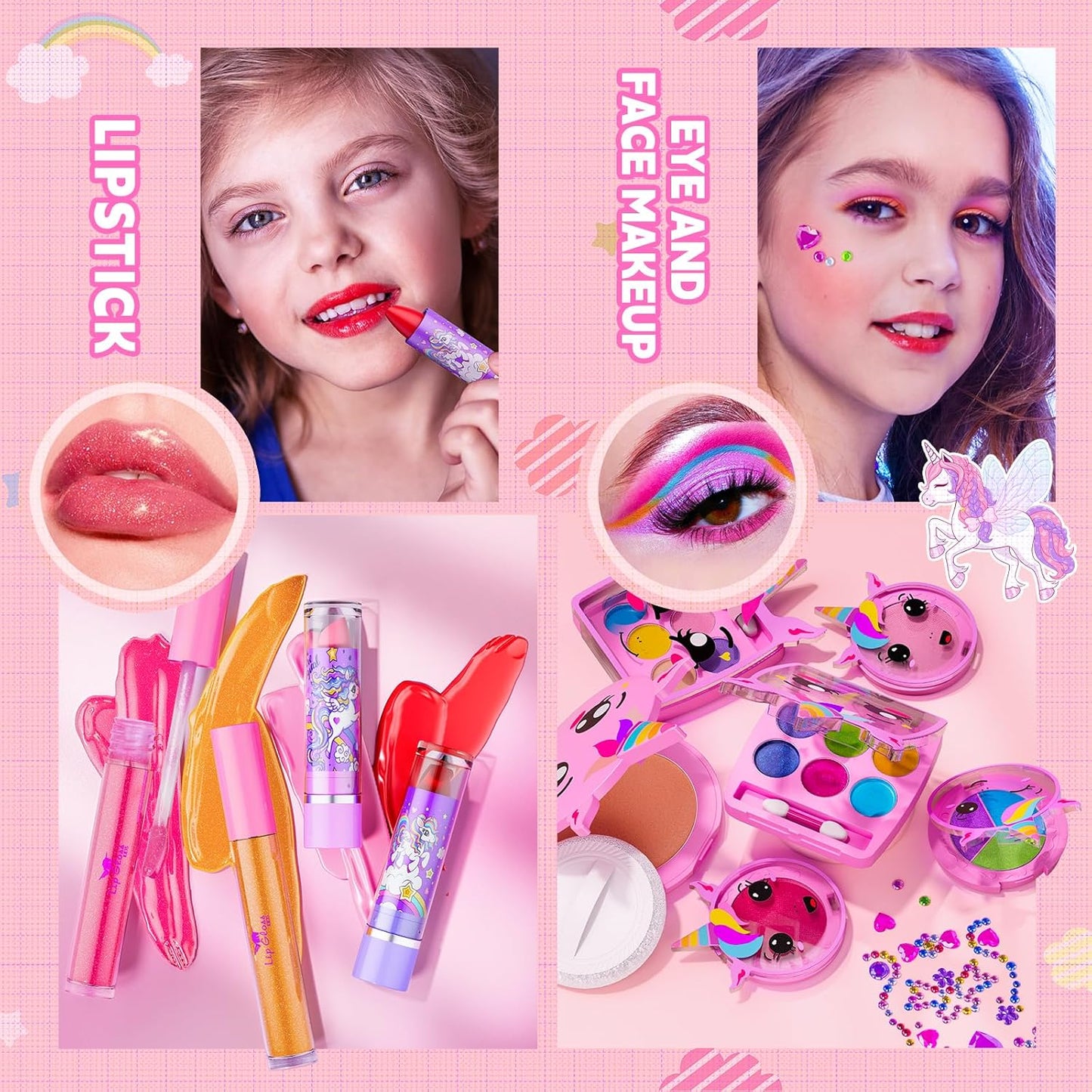 Kids Makeup Kit for Girls – Pink Flying Horse Makeup Set with Storage Case, Pretend Play Cosmetic Set for Ages 3-12 | Includes Eyeshadow, Blush, Lipstick, Brushes – Perfect Christmas & Birthday Gift  Product Description: